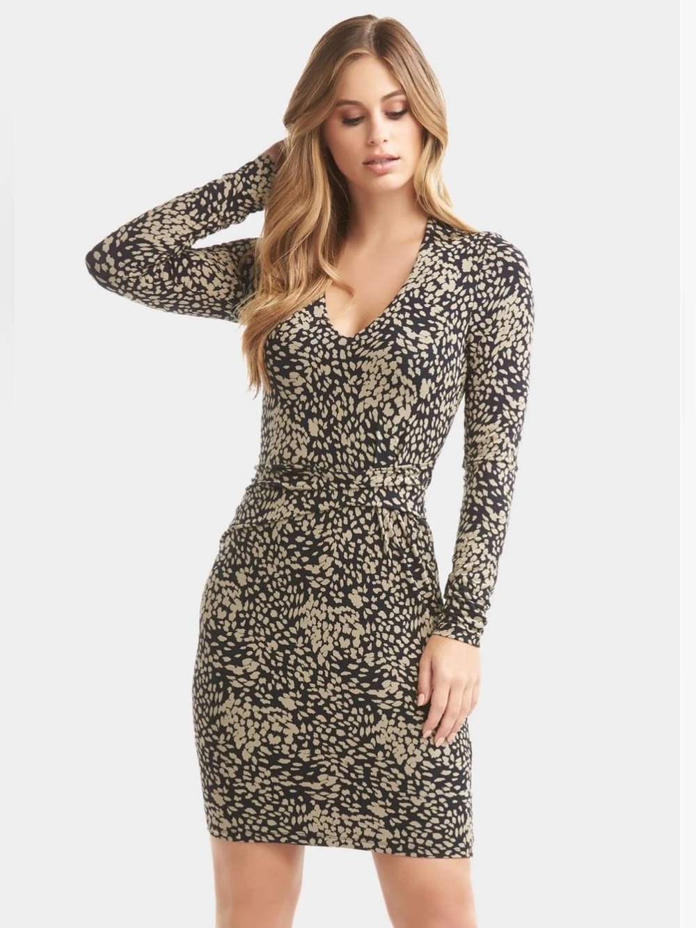 Tart Collection Marlyn Faux Wrap Dress Size Medium Neutral Animal Print Like New